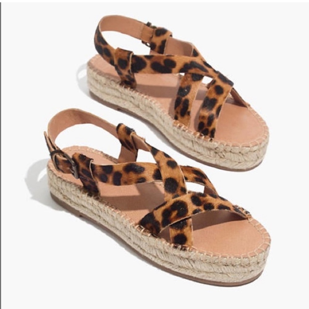 Madewell Calf Half Leopard Platform Espadrille Sandals